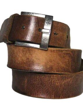 Vintage FOSSIL Distressed Aged Patina Leather Belt Tan Brown Men's Size 36